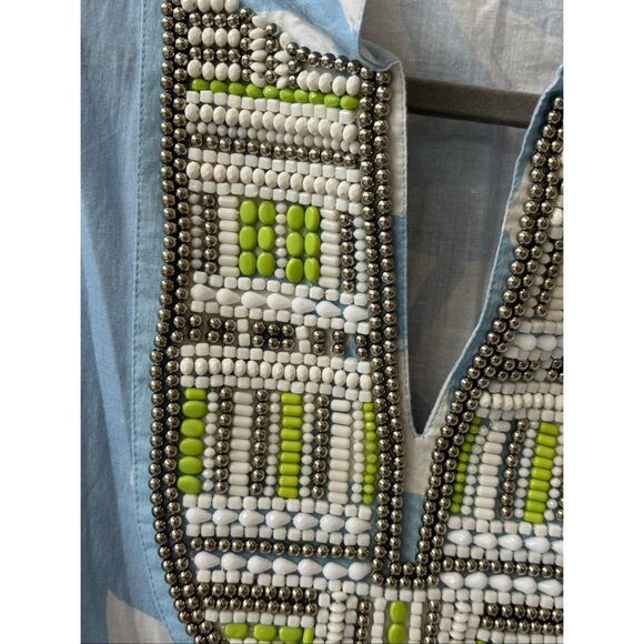NWOT Sheridan French Beaded Olivia tunic in blue, Sm $395 E5 - Picture 4 of 10